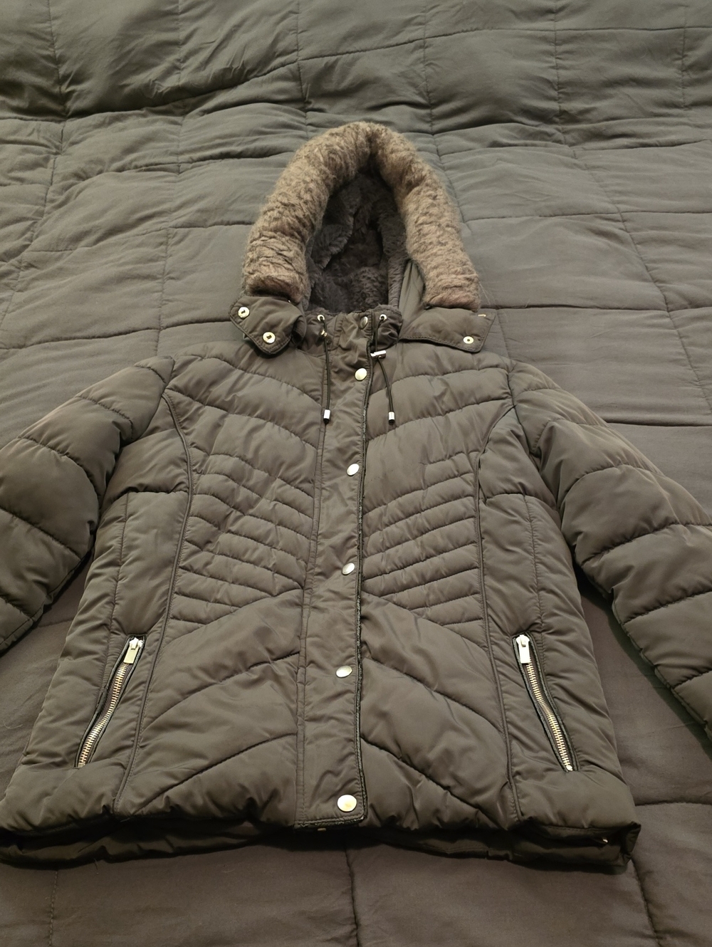 Maurices Gray Quilted Hooded Puffer Jacket